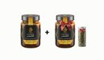 Two jars labeled The Royal Blend Weight Loss stand side by side with a small herb jar to the right, separated by a plus sign.